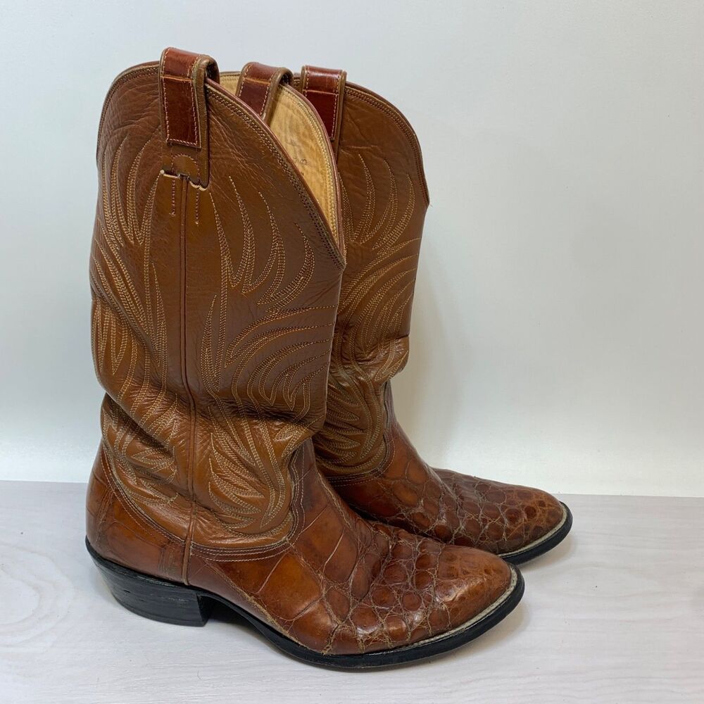 Nocona Brown Alligator Vintage Cowboy Boots Mens Size 9.5 B Style 9084 USA